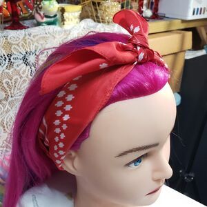Pretty Vintage Made in Italy Red Patterned Head Neck Scarf 20" Neckerchief